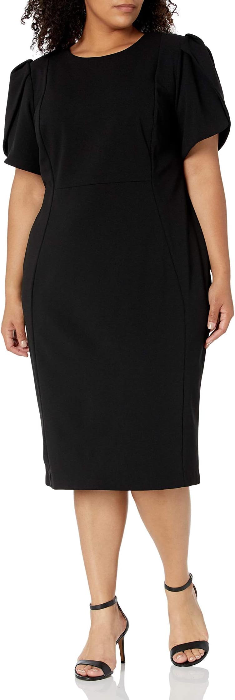 

Платье Women's Plus Size Tulip Sleeved Seamed Sheath Calvin Klein, черный