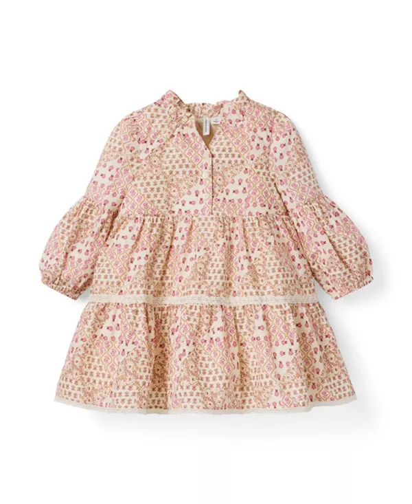 

Детское многоярусное платье в стиле пэчворк с цветочным принтом - для малышек, девочек постарше. Janie And Jack, бежевый