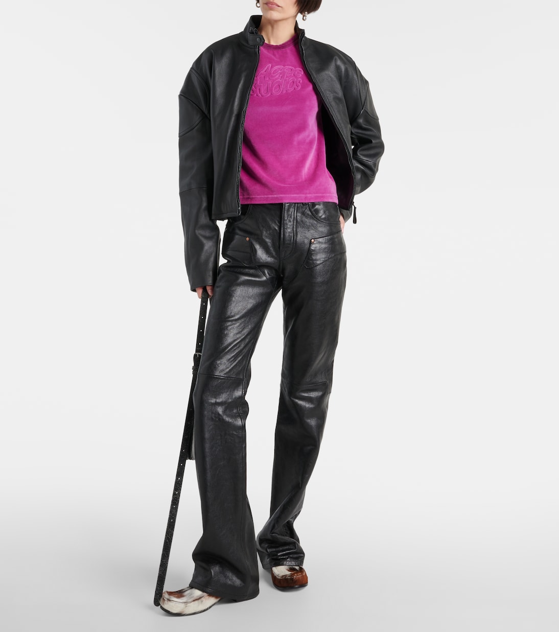 Футболка из хлопковой смеси с тисненым логотипом Acne Studios, Magenta Pink — фото 2