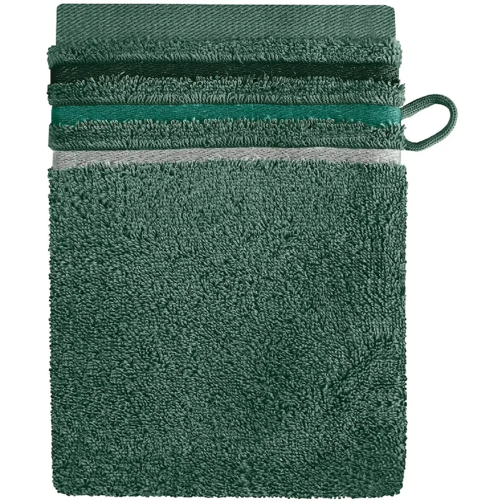 Мочалка Skyline Color из 100% хлопка с элегантной полосатой каймой MADE IN GREEN by OEKO-TEX Schiesser, темно-зеленый — фото 3