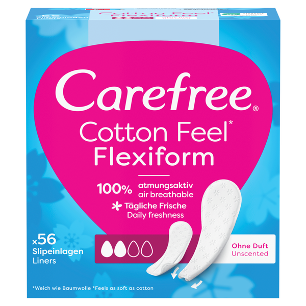 

Гигиенические прокладки, 56 шт./1 упаковка. Carefree Cotton flexiform unscented
