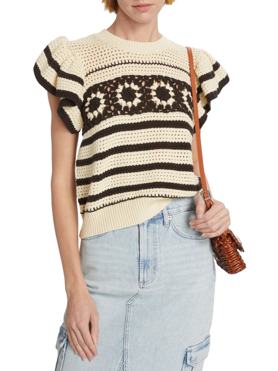 

Топ Пенелопы крючком Rails, цвет Oat Navy Crochet Stripe