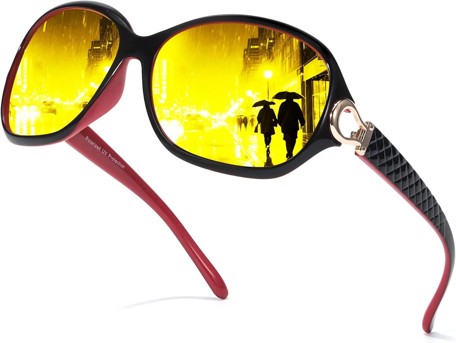 

Очки ночного видения Chicid для вождения, женские, поляризованные, с антибликовыми желтыми линзами и защитой от УФ-излучения UV400, B04 Black Red Frame/Yellow Lens