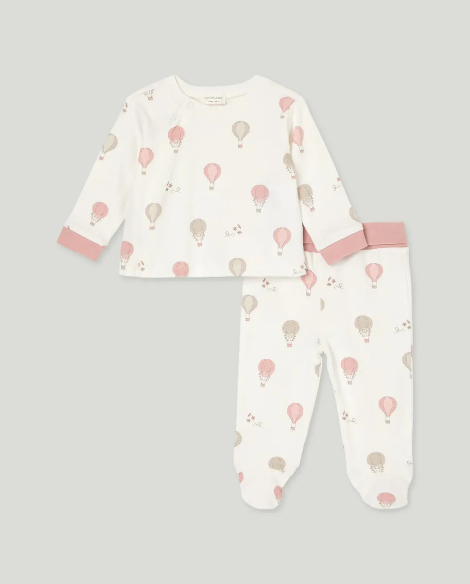 

Длинная пижама с узором для малышей на молнии Cotton Juice, розовый