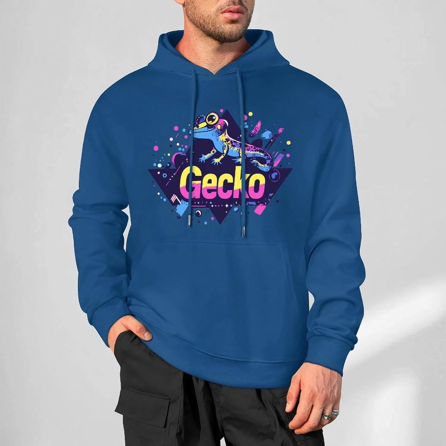 Винтажные худи Gecko Fashion 80-х годов для мужчин, хлопковые пуловеры с карманом — фото 2