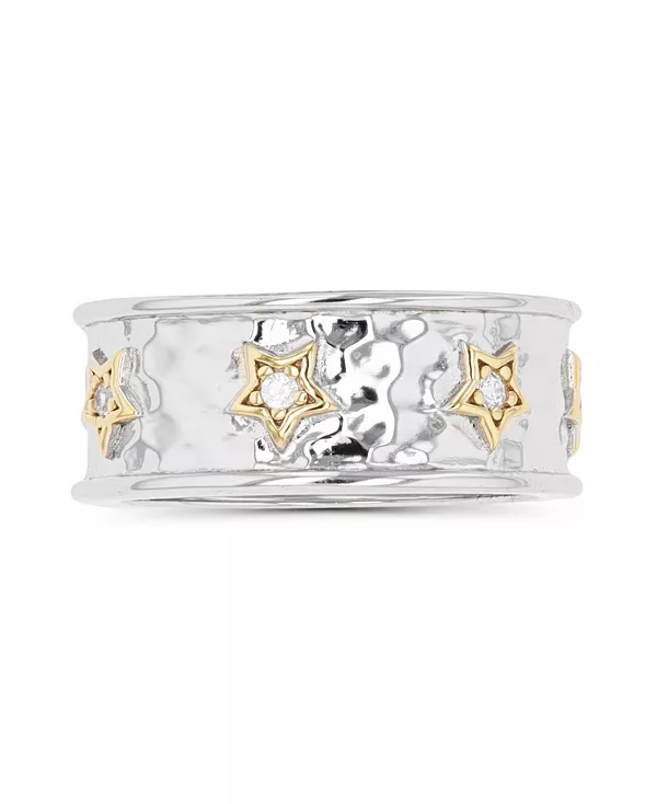 

Кольцо с двухцветными коваными звездами из кубического циркония Macy'S, silver
