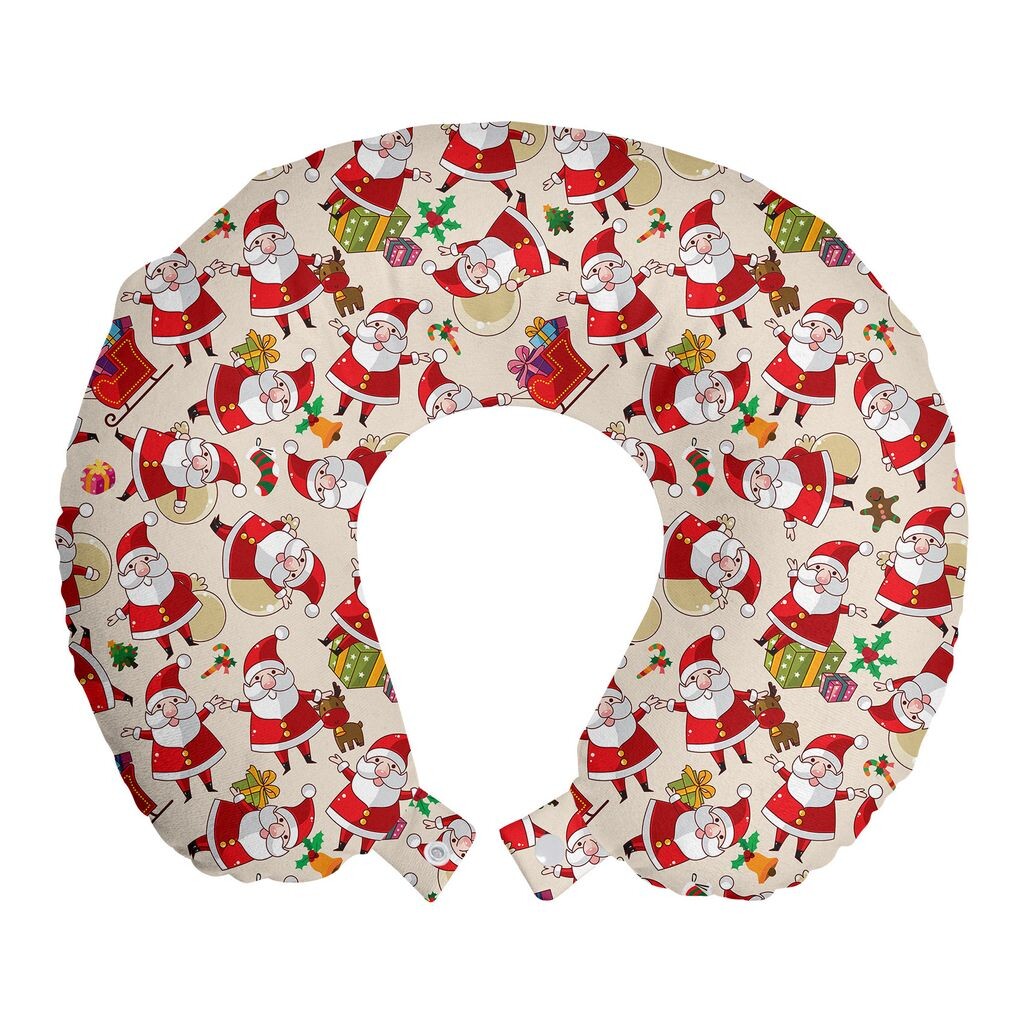 

ABAKUHAUS Christmas Travel Pillow Подушка для шеи, Мультяшный Санта-Клаус, Пенопластовые дорожные принадлежности для самолета и автомобиля, 30x30 см, Разноцветные