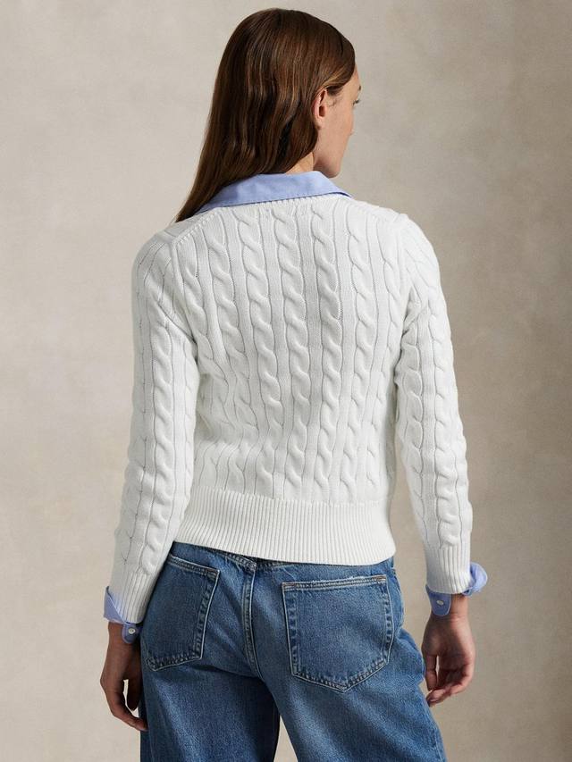 Прямой кардиган с круглым вырезом и узором "косичка" Ralph Lauren, White — фото 2