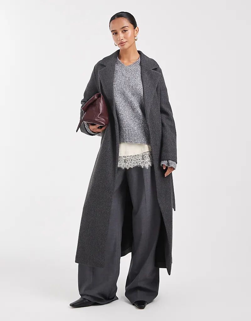 

Длинное вечернее пальто Vero Moda Petite с завязкой на талии, темно-серый меланж