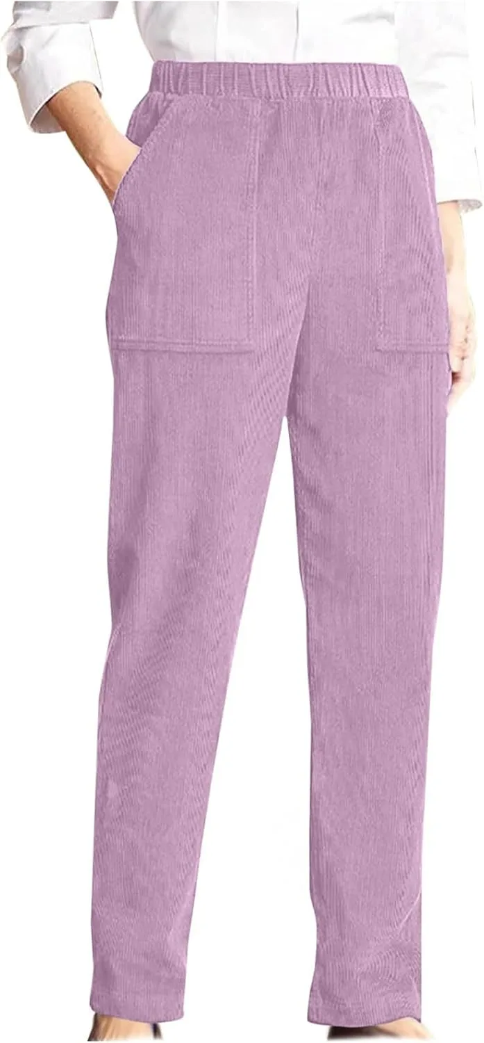 

Женские брюки из вельвета с прямой штаниной и эластичным поясом