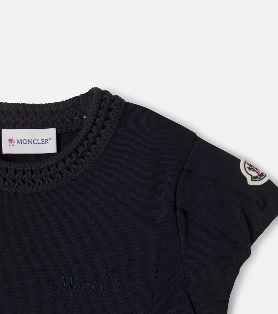 Платье из хлопкового трикотажа Moncler Enfant, синий — фото 3