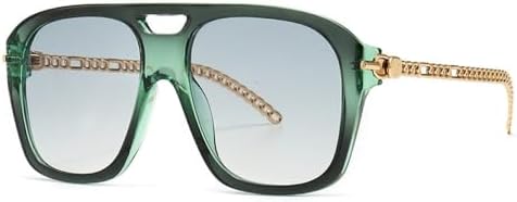 

Квадратные ретро-солнцезащитные очки 2026 года с металлическими цепочками на дужках, модные очки для мужчин и женщин, защита от УФ-излучения UV400, винтажные очки MTZJH, C4green