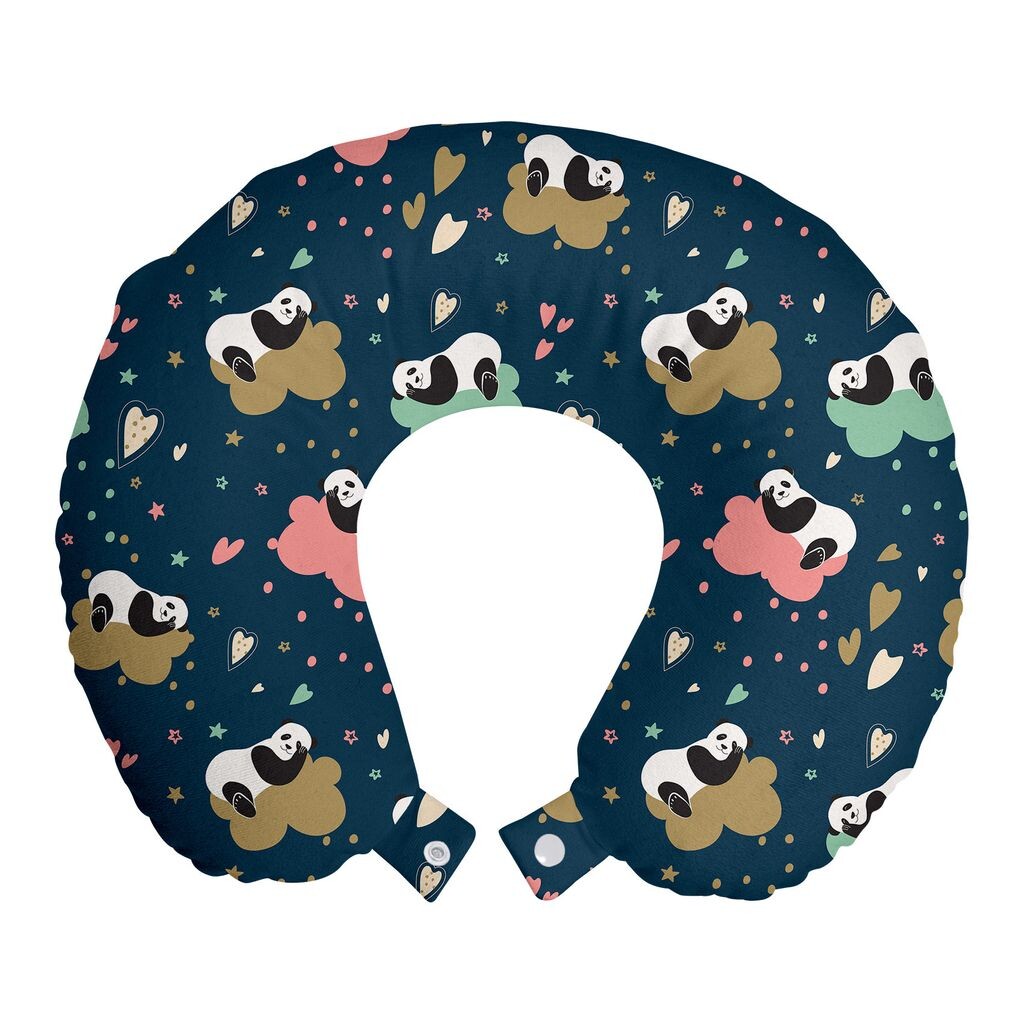 

ABAKUHAUS Panda дорожная подушка для шеи, каракули в форме сердца, звезды и точки, дорожная вещь из пенопласта для самолета и автомобиля, 30x30 см, многоцветный синий
