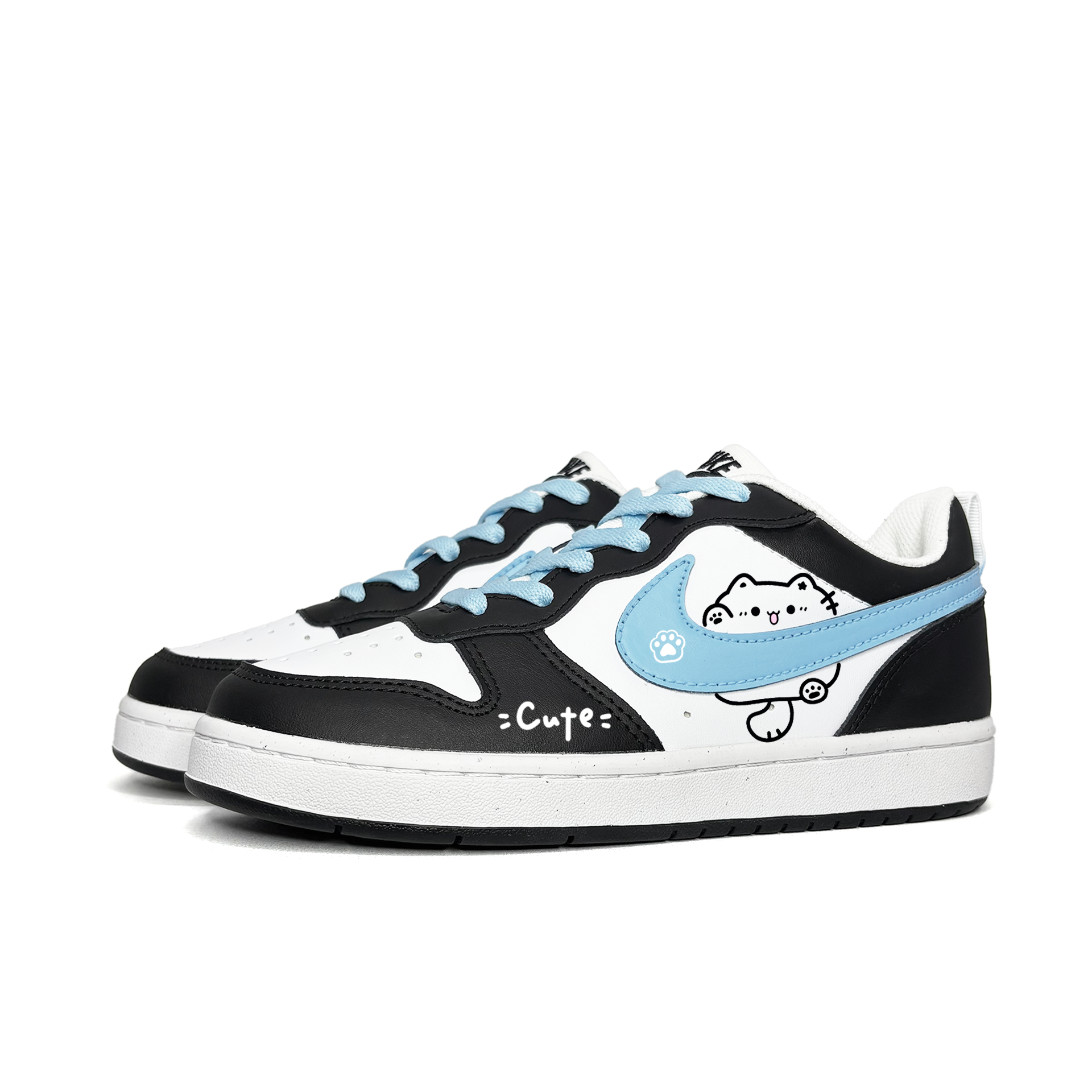 Nike Court Borough Cute Meowth Slip Resistant Abrasion Resistant Low top Детский скейтбординг кроссовок Blue Black Подростки — фото 4