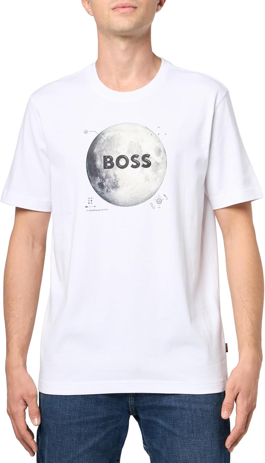 

Мужская хлопковая футболка с логотипом Moon от BOSS, Oak, Бежевый, Мужская хлопковая футболка с логотипом Moon от BOSS, Oak