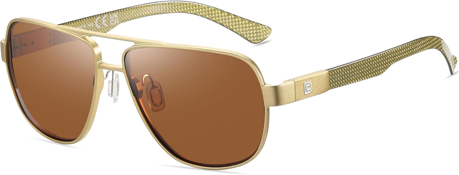 

Солнцезащитные очки-авиаторы DUCO для мужчин, поляризованные, с защитой от УФ-излучения, дужки из углеродного волокна, мужские солнцезащитные очки для вождения 3051, Gold Frame Brown Lens