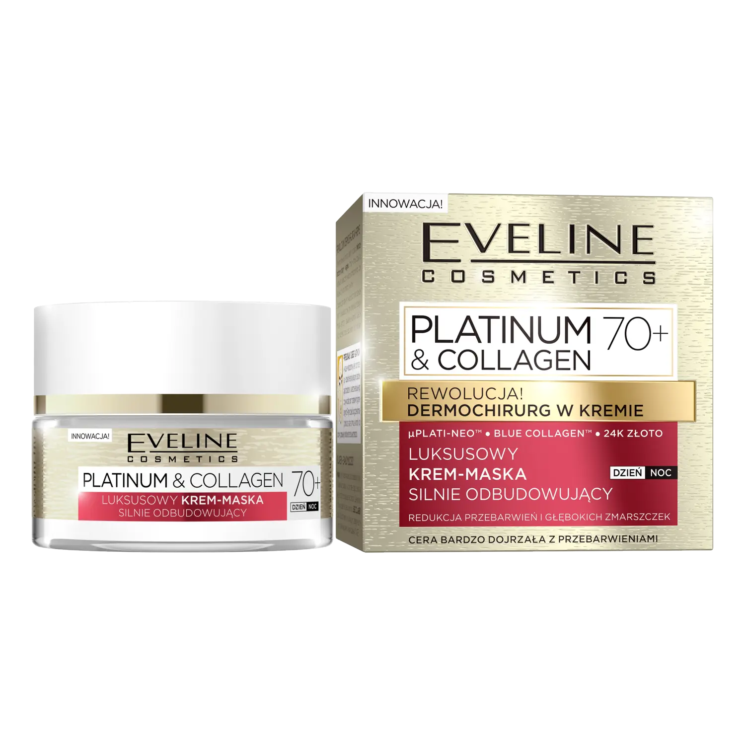 

Роскошная сильно регенерирующая крем-маска для лица 70+ Eveline Cosmetics Platinum & Collagen, 50 мл