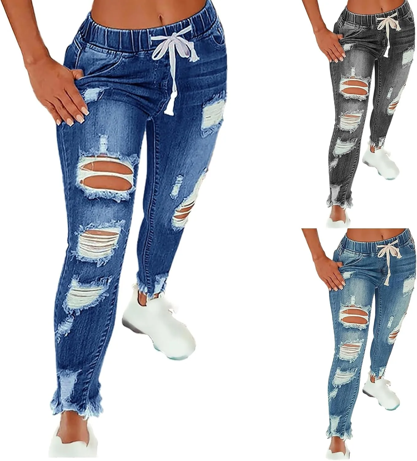 

Скинни джинсы для женщин High Waist Straight Leg с эффектом потертостей