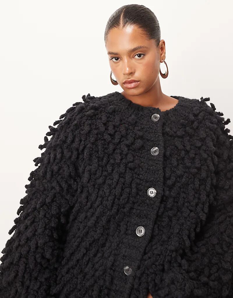 

Кардиган ARRANGE Curve ручной вязки из шерсти с бахромой, черный - ЧЕРНЫЙ