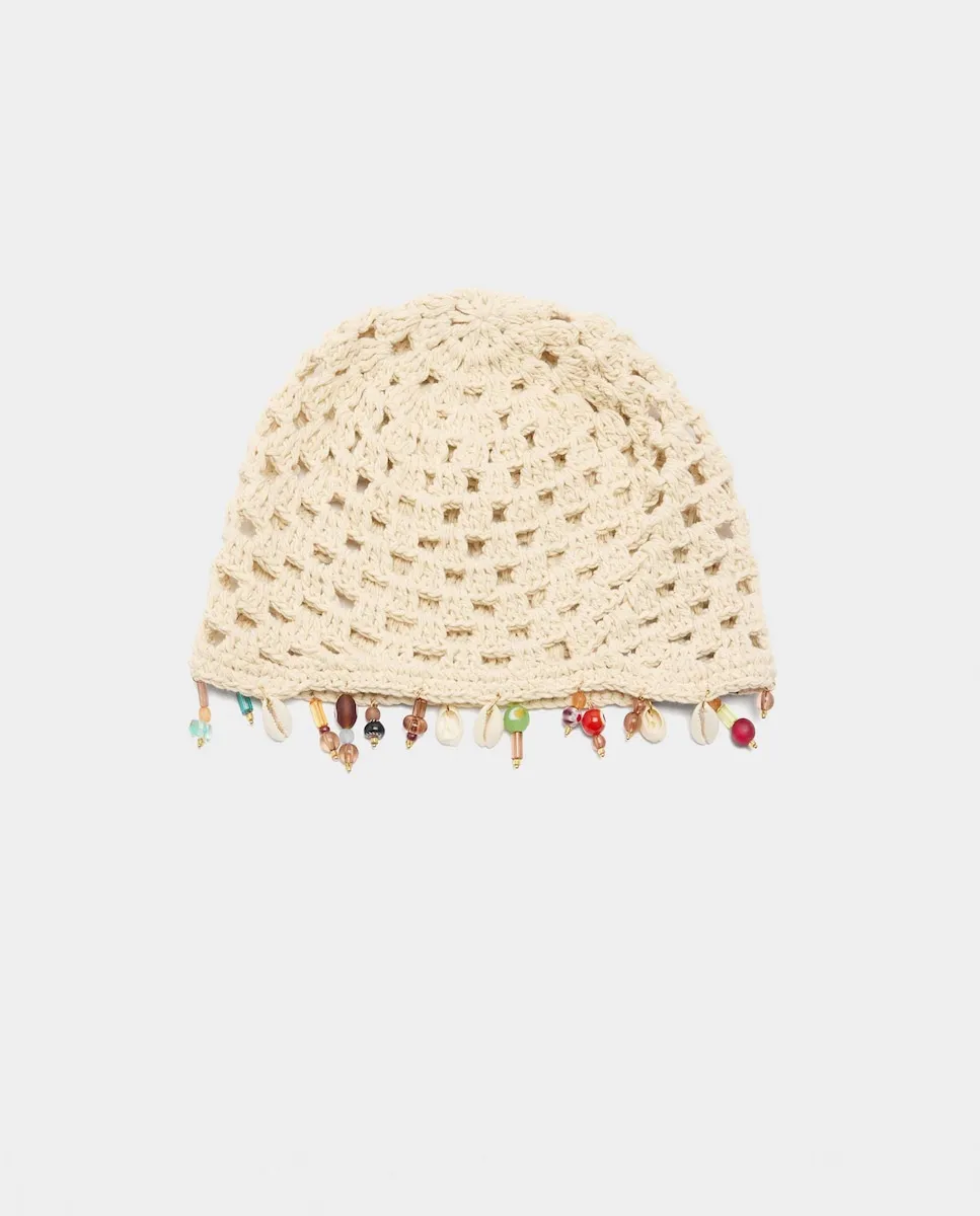 

Женская вязаная крючком шляпа с ракушками и декоративными бусинами Parfois, бежевый
