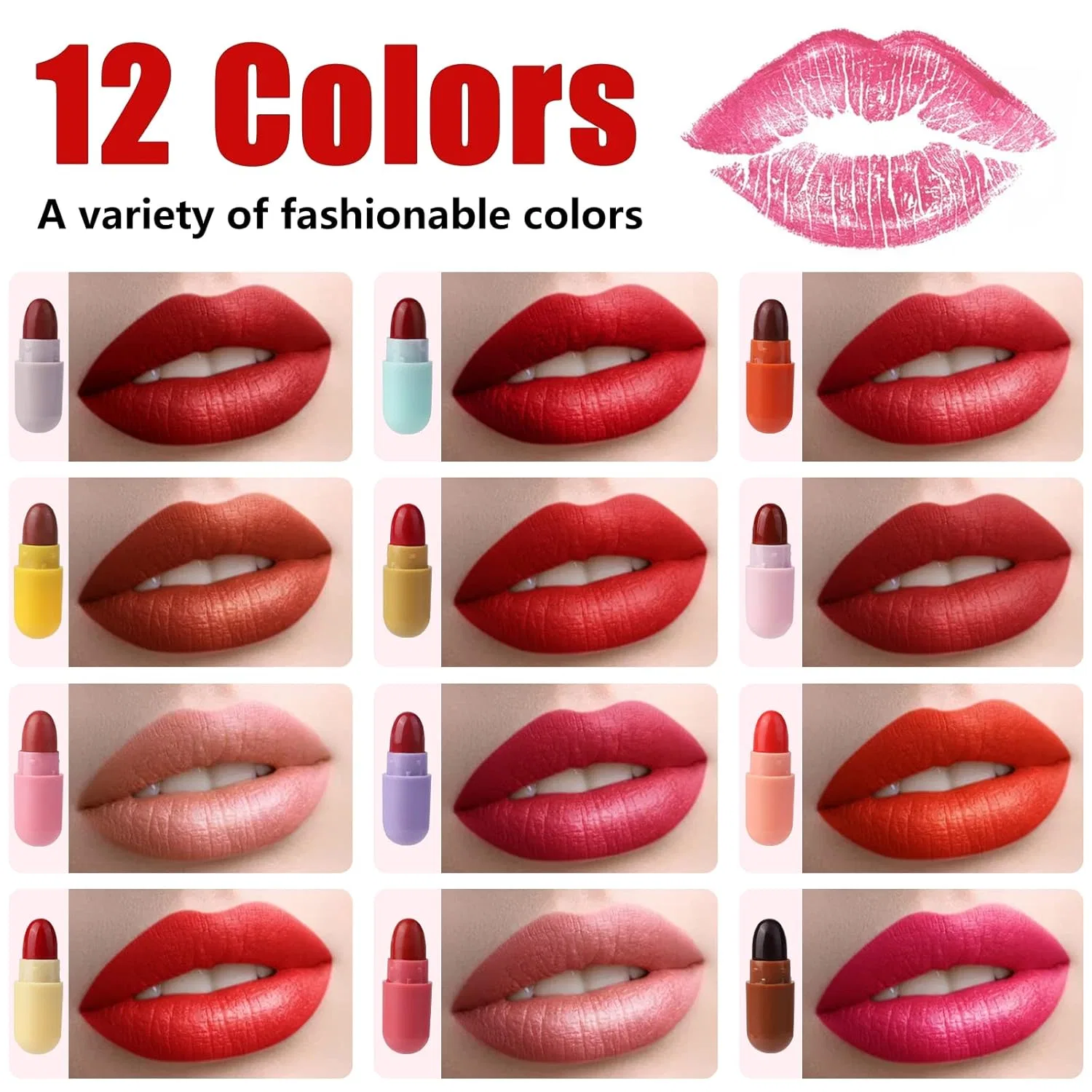 Набор из 12 водостойких мини-помад Homeit Girls Cute Mini Capsule Lipstick Homeit, 12 Colours — фото 2