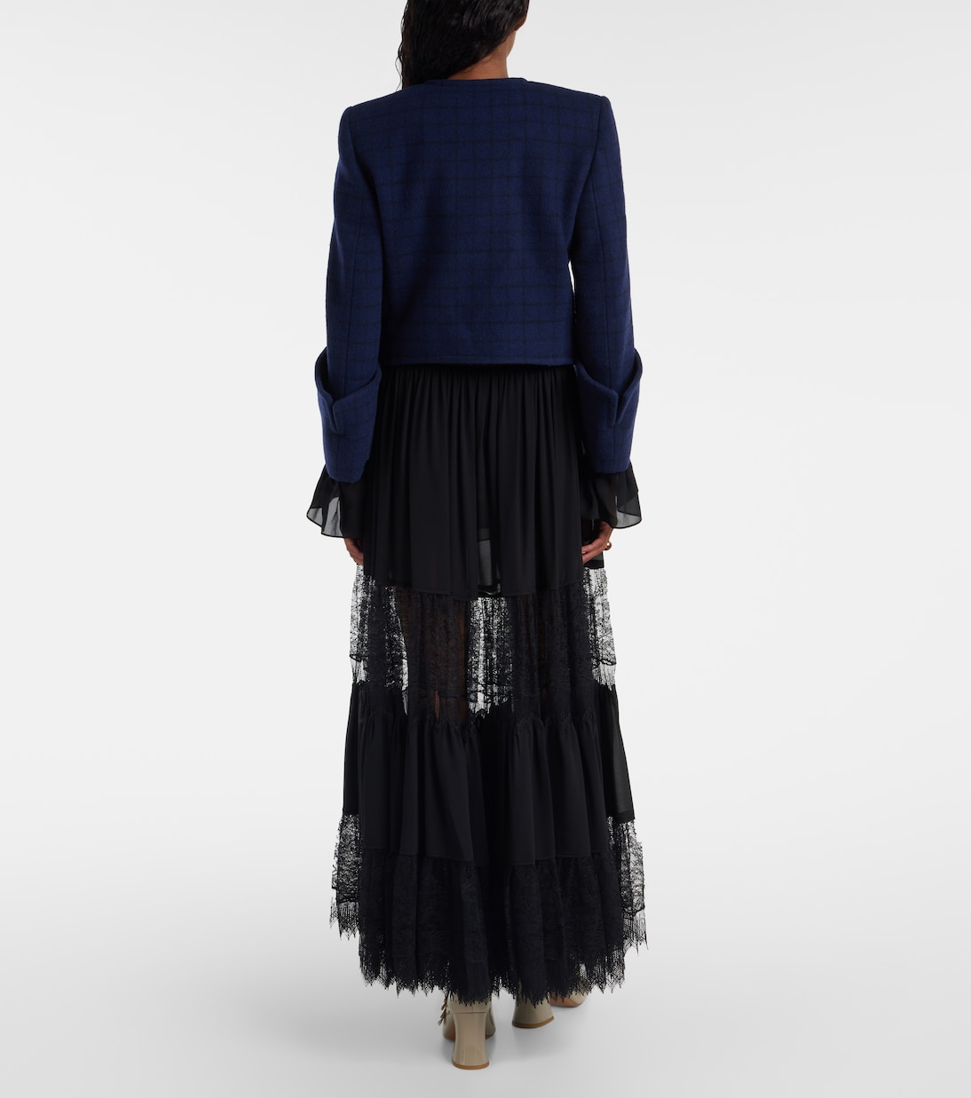 Укороченный жакет из смесовой шерсти в клетку Chloé, Dark Indigo — фото 3