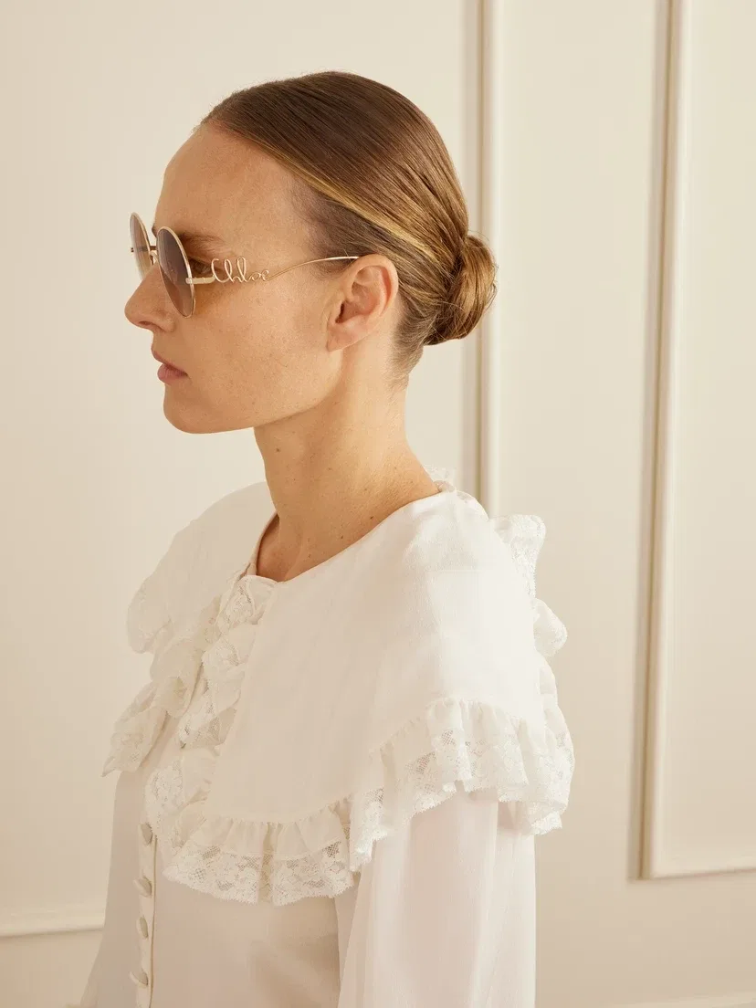 Культовые солнцезащитные очки в круглой оправе золотистого цвета Chloé Eyewear, золотой — фото 4