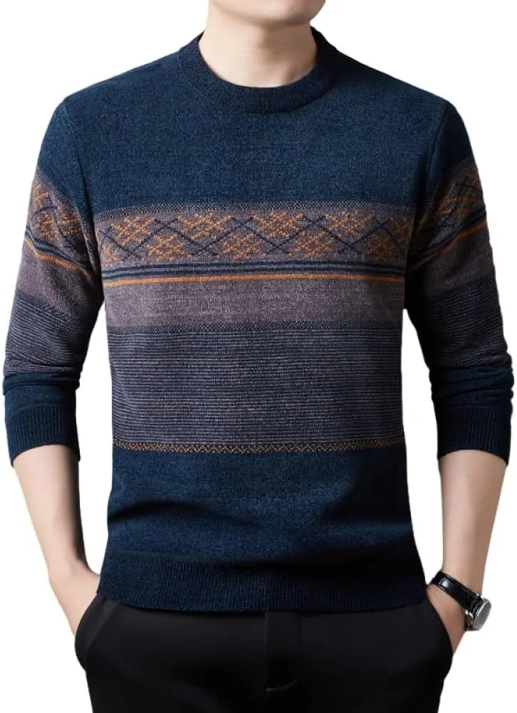 

Мужской свитер-пуловер с длинным рукавом, полосатый, свободного кроя SWEPER