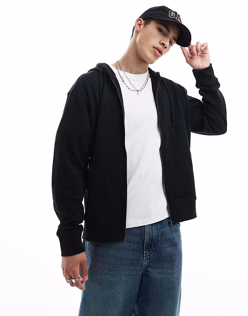 

Толстовка Jack & Jones большого размера на молнии черного цвета