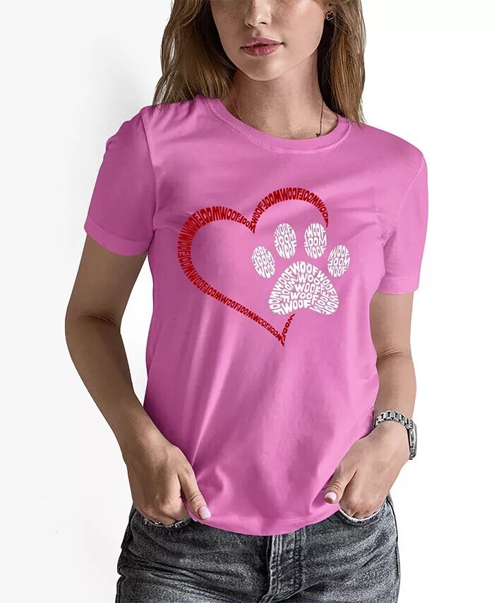 

Женская футболка с принтом Word Art Paw Heart La Pop Art, черный
