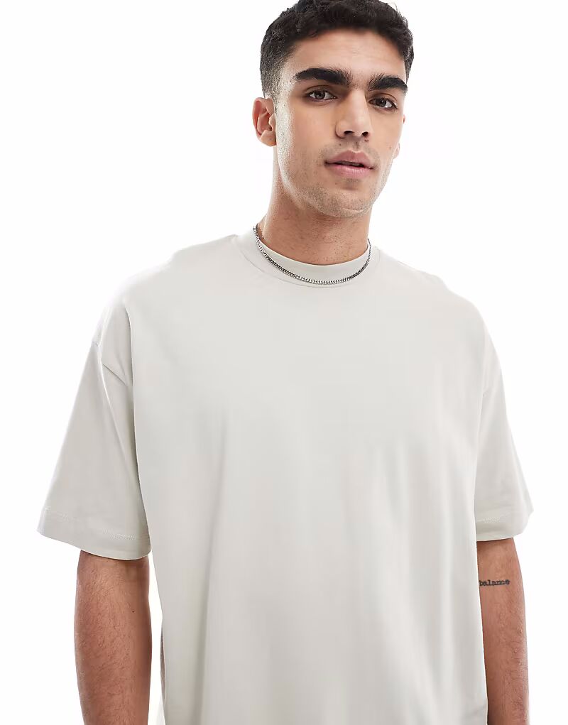 

Футболка оверсайз ASOS DESIGN плотная, каменного цвета - STONE