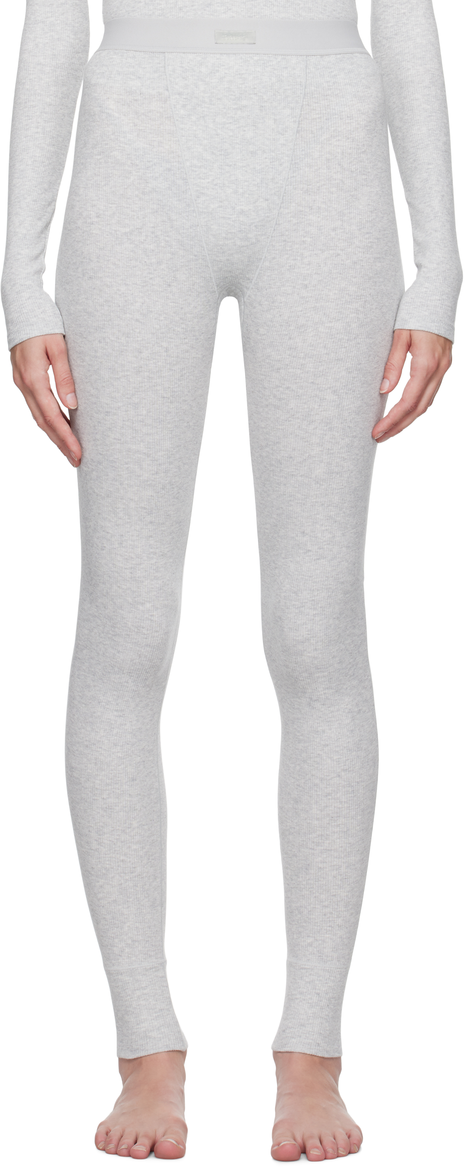 

Серые хлопковые леггинсы в рубчик SKIMS, Light heather grey