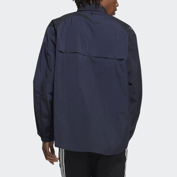 Рубашка Men's adidas Prsve J Solid Color Sports Cargo Long Sleeves Ink Blue Shirt, синий — фото 3