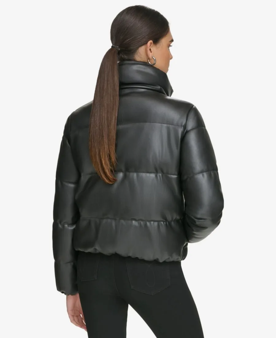 Женская короткая пуховая куртка из искусственной кожи Calvin Klein, черный — фото 3