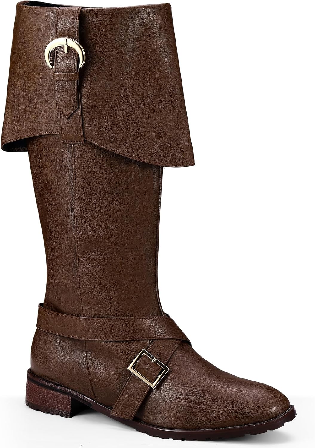 

Пиратские ботинки Jiuguva для мужчин, средневековые и ренессансные сапоги, костюм на Хэллоуин, карибские кожаные длинные ботинки для женщин, для верховой езды и косплея, коричневый