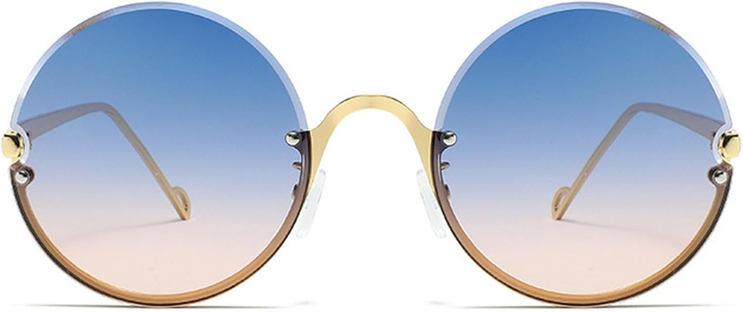 

Винтажные круглые солнцезащитные очки для женщин, большие безободковые очки с металлической оправой, градиентные солнцезащитные очки для женщин с защитой от УФ-излучения UV400 mincl, Blue Pink
