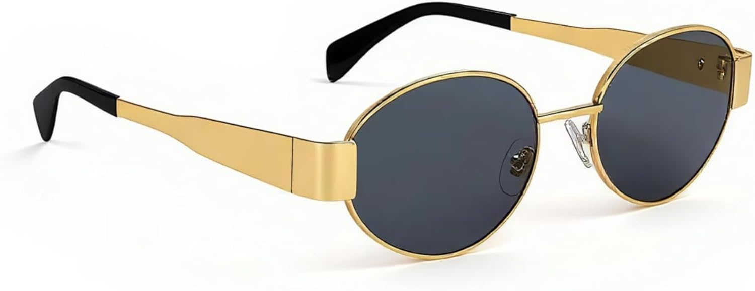 

Модные солнцезащитные очки в овальной металлической оправе (золотой и серебряный варианты) - защита от УФ-излучения UV400. Стильные солнцезащитные очки для женщин и мужчин на каждый день (1, золотой) Generic, Gold