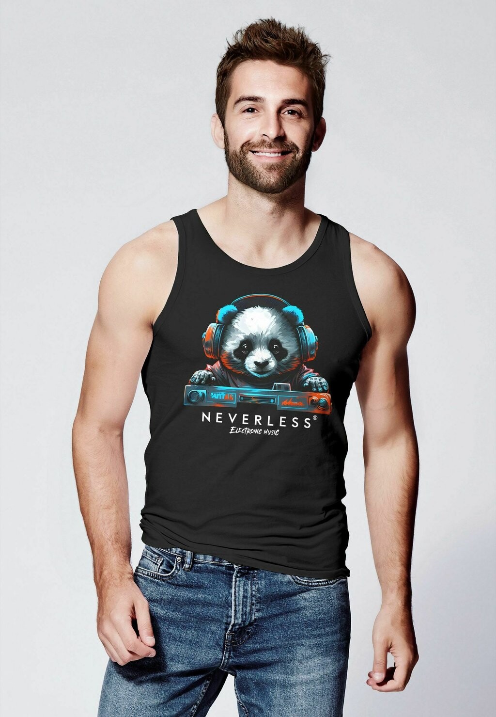 

Топ TANK-PANDA BÄR AUFDRUCK TIERMOTIV MUSIK TECHO PRINT F Neverless, цвет schwarz