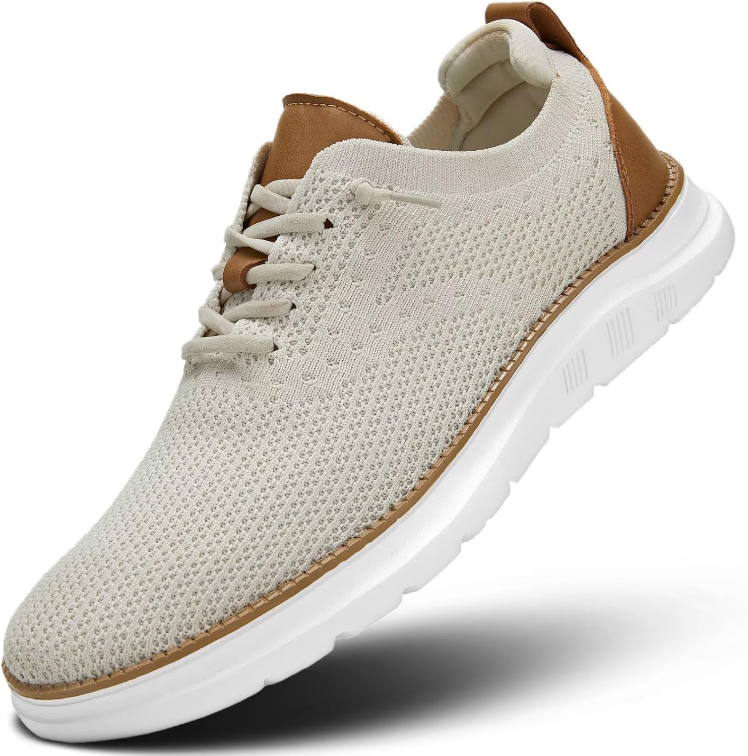 

Мужские сетчатые кроссовки Оксфорды на шнуровке, легкие повседневные прогулочные и водительские туфли Luogoks, бежевый