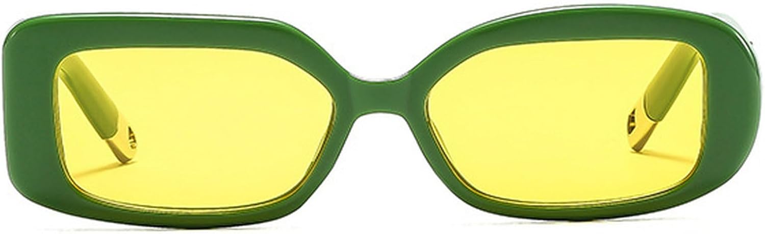 

Милые маленькие прямоугольные солнцезащитные очки для женщин, винтажные квадратные солнцезащитные очки для мужчин и женщин, очки с защитой от УФ-излучения UV400 mincl, Green Yellow