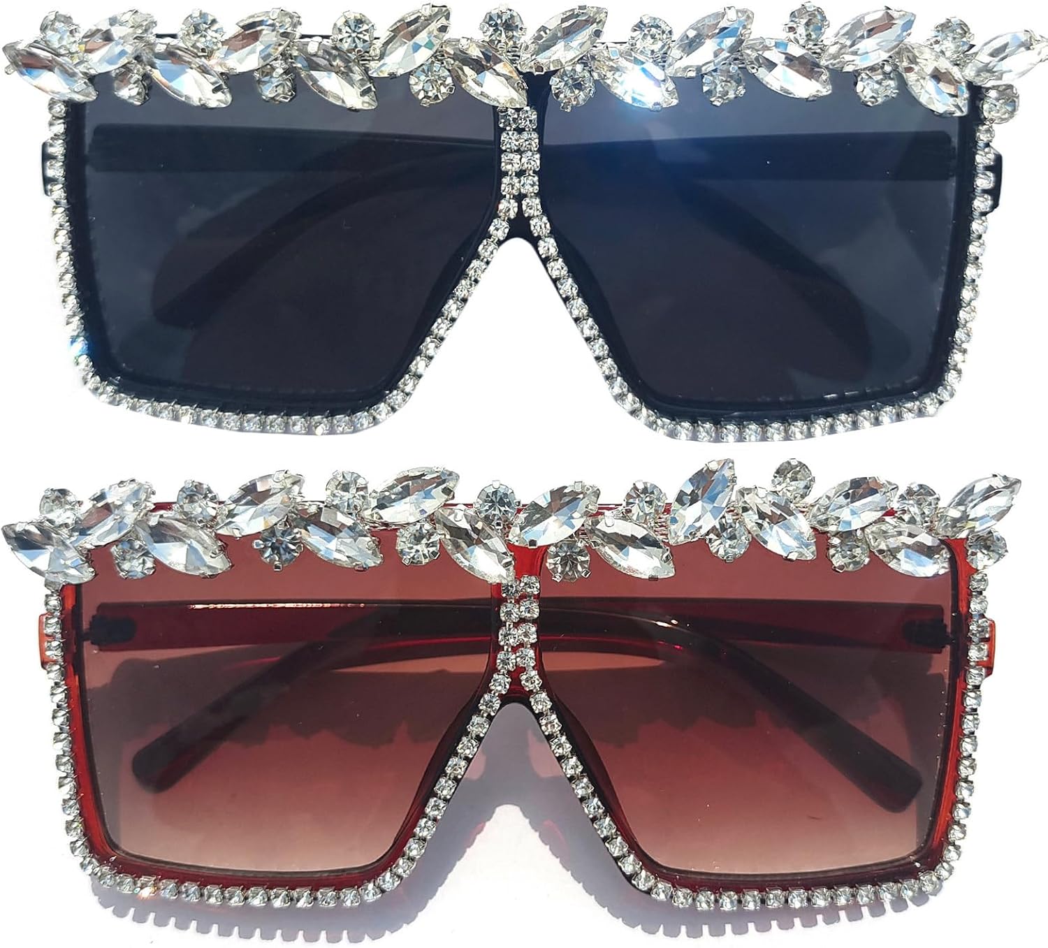 

Солнцезащитные очки Helena Y2K увеличенного квадратного размера с кристаллами и стразами, эффектные очки с плоской верхней частью, праздничные солнцезащитные очки для женщин, Black+tea