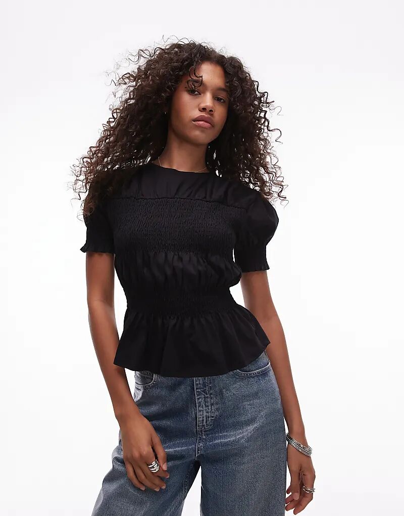 

Футболка с гофрированной панелью черного цвета Topshop