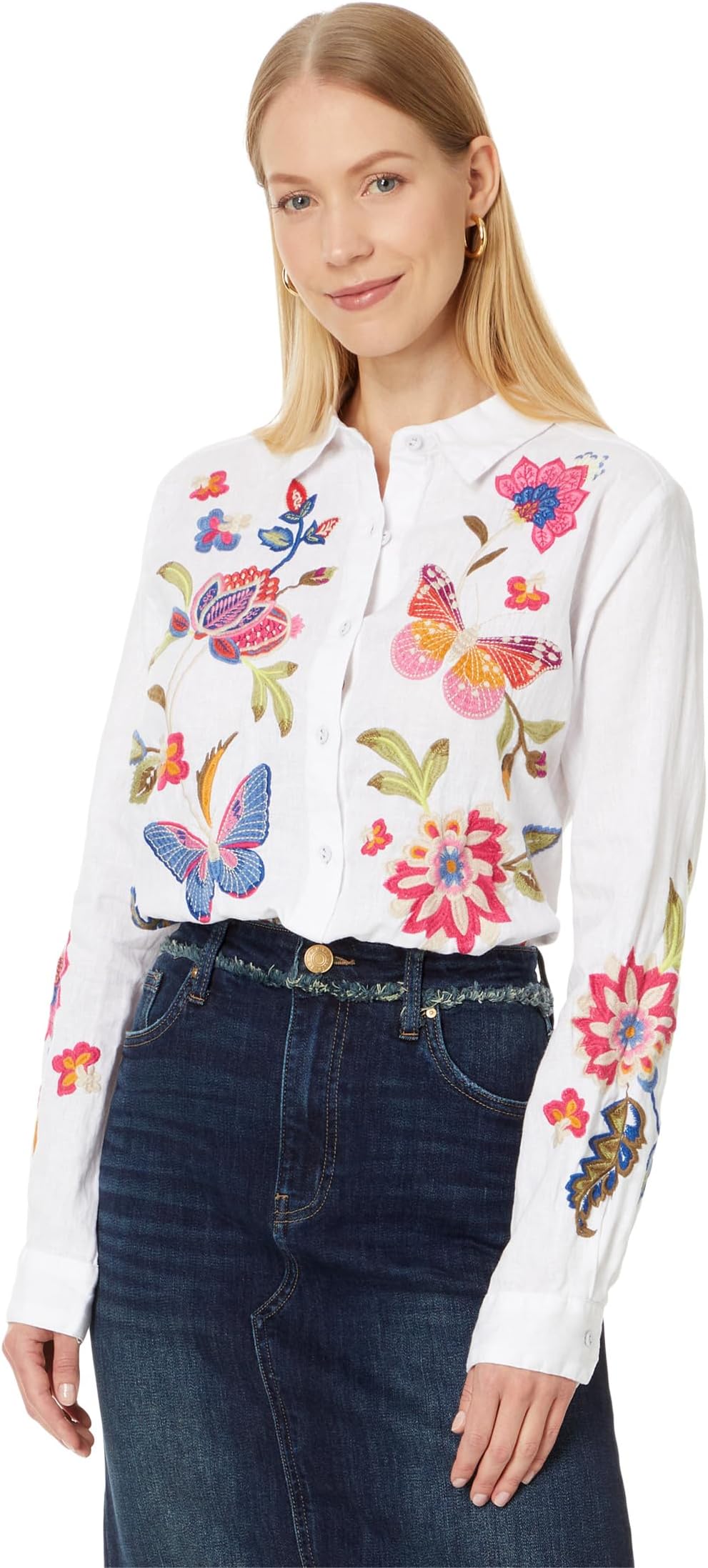 

Рубашка Johnny Was Gracey Linen Oversized Shirt, белый