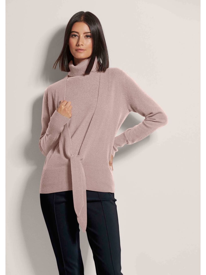 

MADELEINE Кашемировый кардиган с глубоким V-образным вырезом и поясом, темно-пудрового цвета