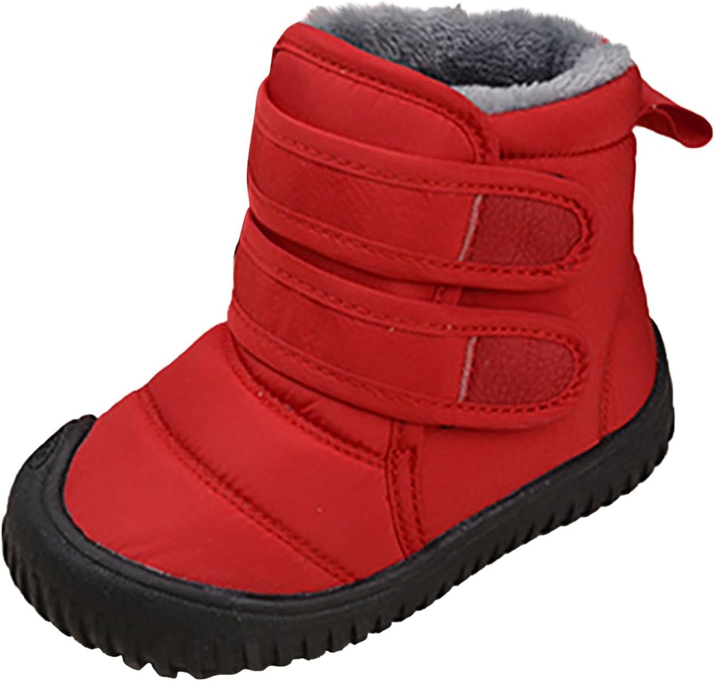 

Малышам мальчикам и девочкам зимние утепленные ботинки с меховой подкладкой, комфортные теплые ботиночки с мягкой подошвой, противоскользящие уличные ботинки для походов для детей Generic, Red-A