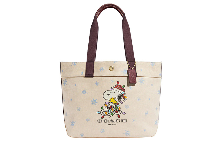 

Сумка через плечо Peanuts Snoopy Collaboration из зерненой кожи с канвой, женская, цвет экрю COACH
