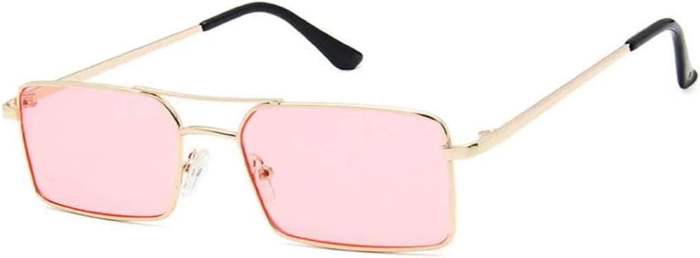 

Винтажные прямоугольные солнцезащитные очки с двойной перемычкой для женщин, металлическая оправа, прозрачные линзы Ocean Clear, мужские очки UV400 UATXTAU, Golden Pink
