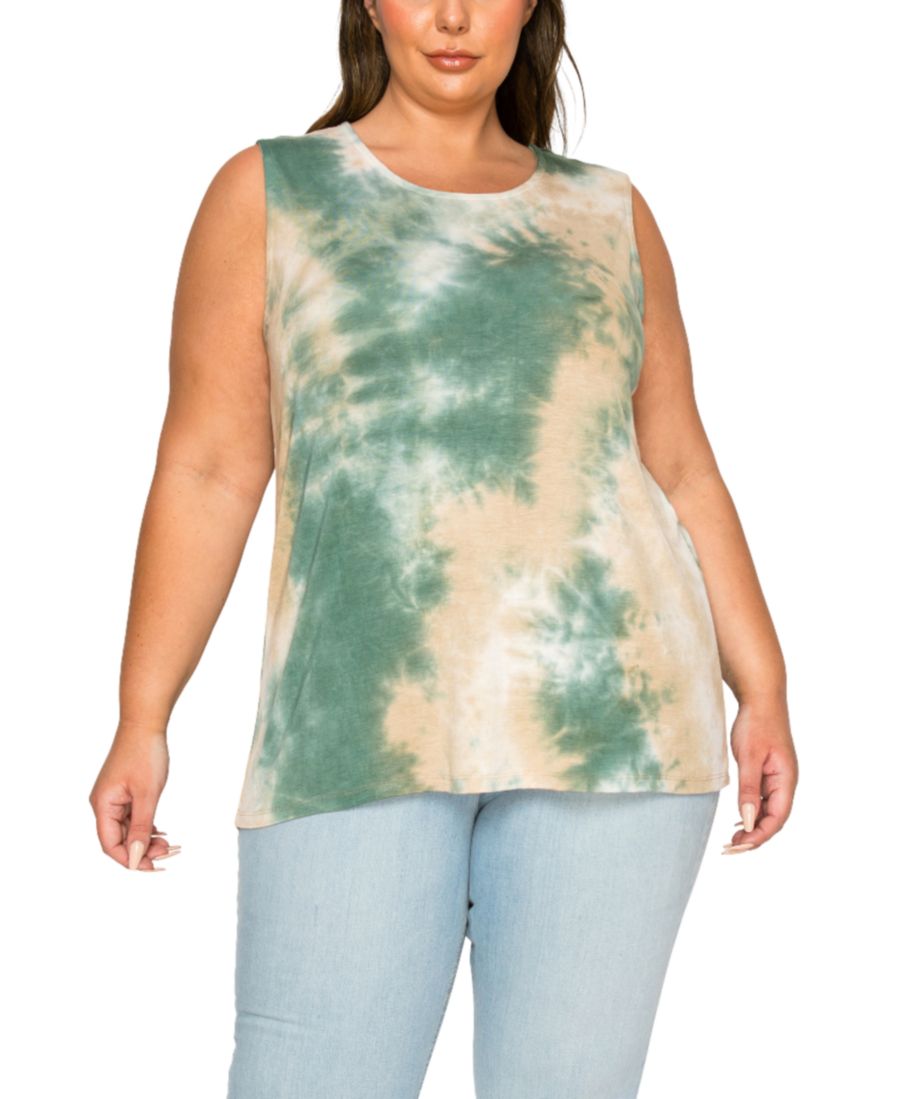 

Майка большого размера с принтом тай-дай и застежкой на пуговицы сзади COIN 1804, Green, Tan