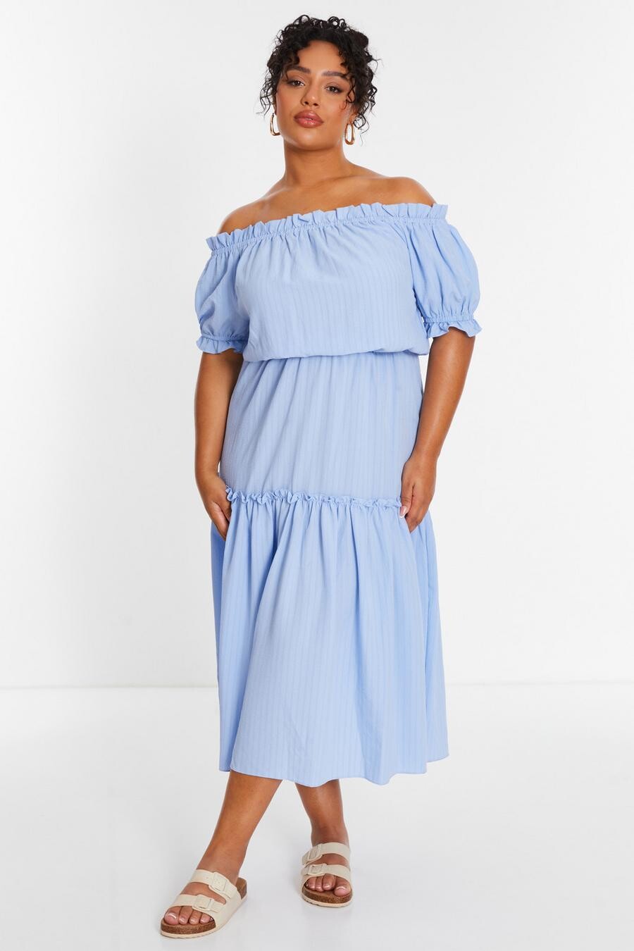 

Платье Curve Blue с текстурой Bardot Midaxi QUIZ Clothing
