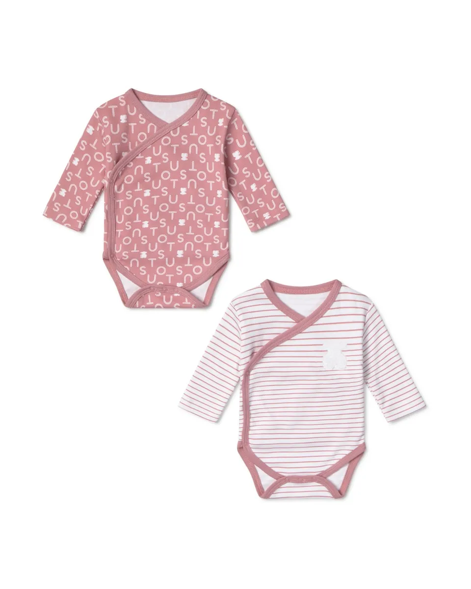 

Набор боди для малышей из хлопка с принтом и в полоску Tous, розовый
